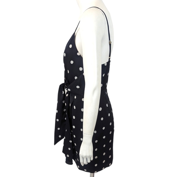 Shona Joy Avery Knot Front Mini Dress Womens 6 Black White Polka Dot Sleeveless - Picture 6 of 13